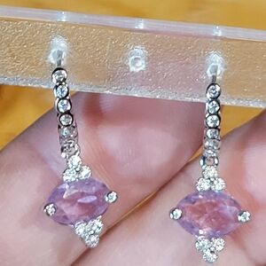 Bomb Party NWT Earrings RBP3506 Lab Created Amethyst &Rhinestone Rhodium Plating